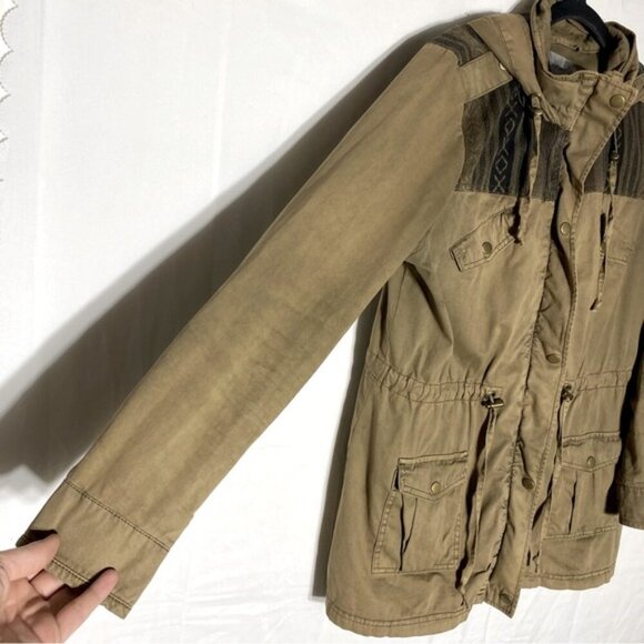 Kismet Tan With Black Southwestern Print Trim Utility Jacket L - Picture 10 of 16